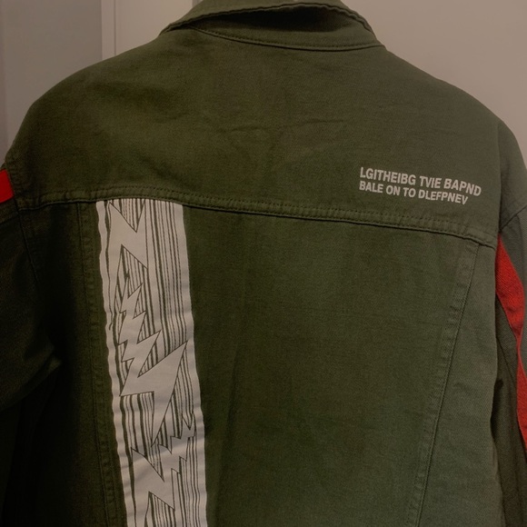 Size small olive green design print Denim Jacket for sale - Picture 5 of 5